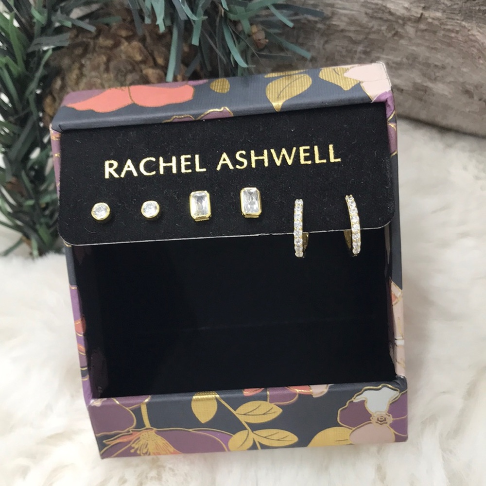 NIB Rachel Ashwell 3 Pair Set of Cubic Zirconia Earrings